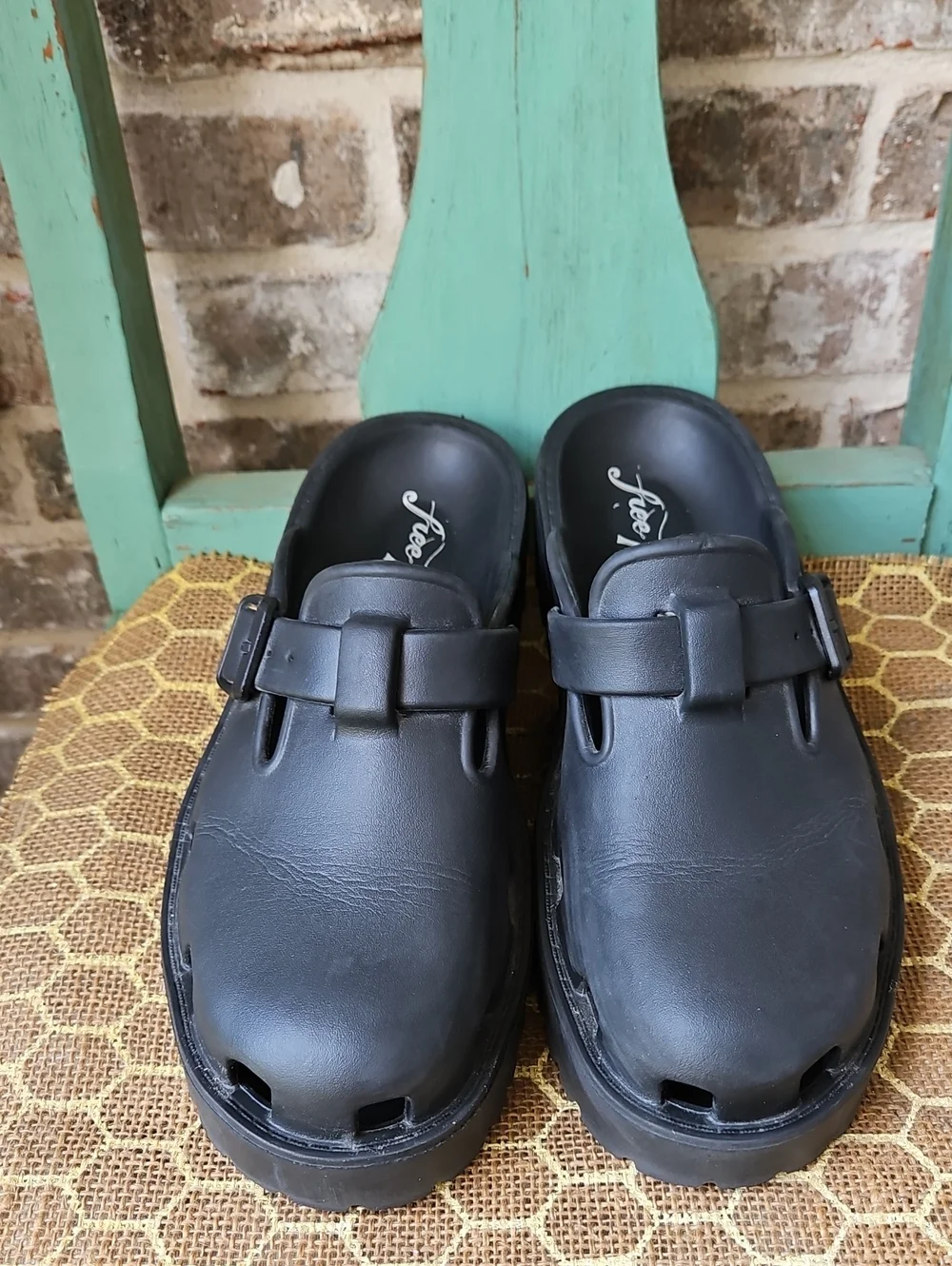 Free People Black Chunky Clog Mules